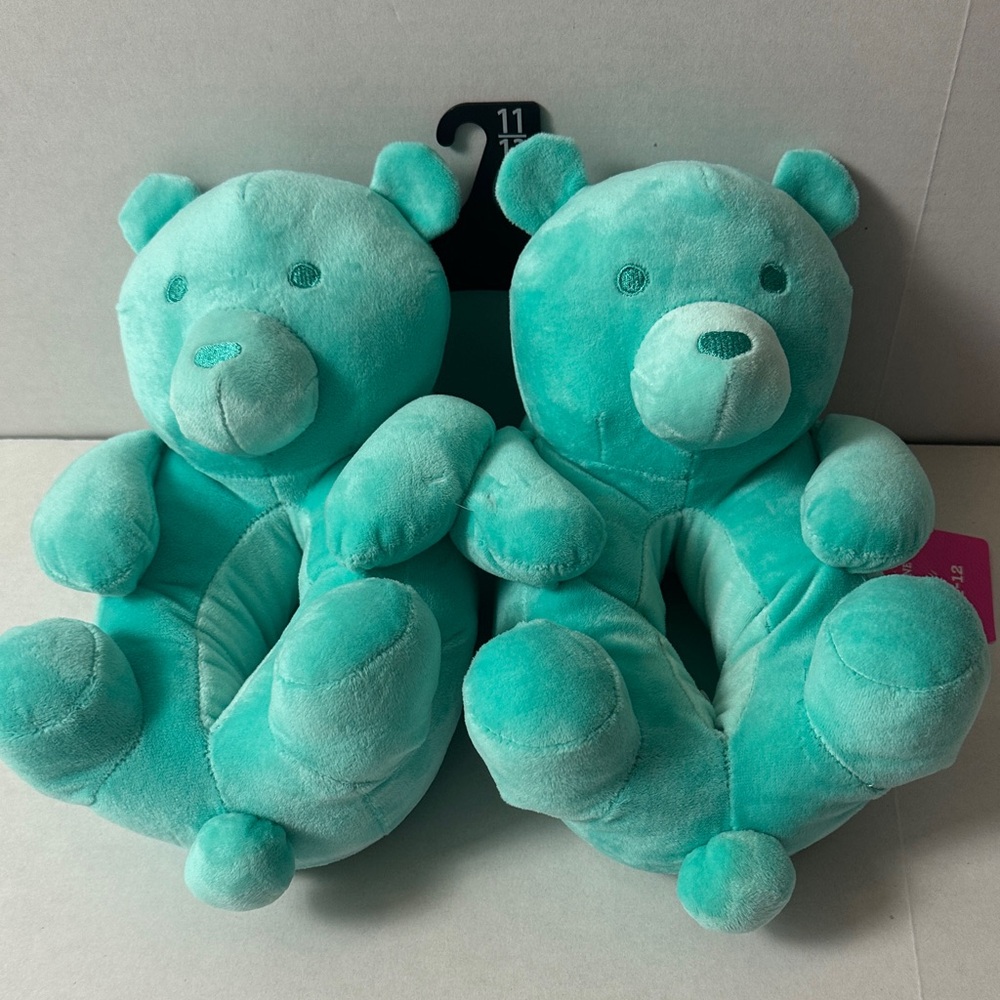 Kids Plush Bear Slipper Boots - Teal Bear Cozy Slippers